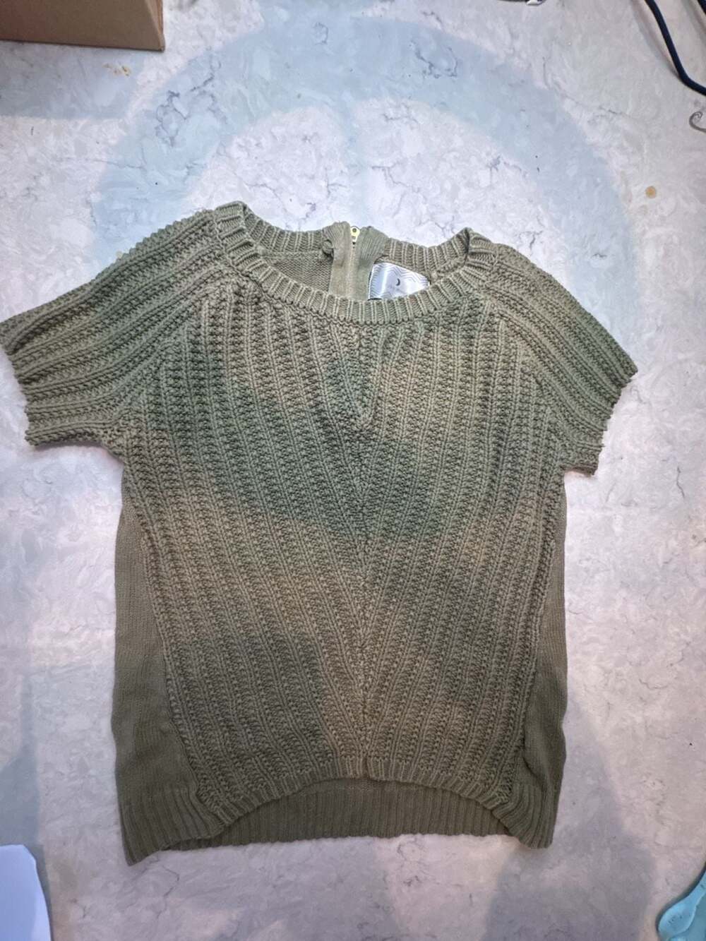 Ruby Moon 100% cotton Short Sleeve Top Size S Green Ribbed Zipper Back
